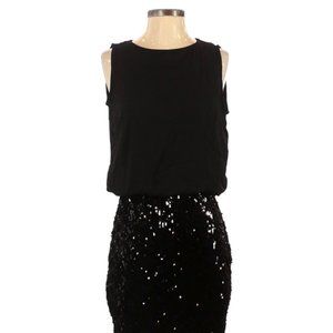 Black mini cocktail dress sequin skirt - Size Small